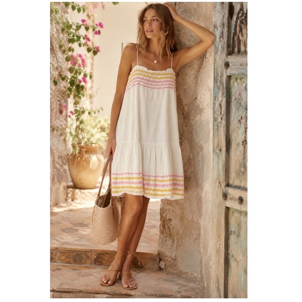 Lisa Marie Fernandez Target Dress Womens M White Ric Rac Summer Linen Blend Mini